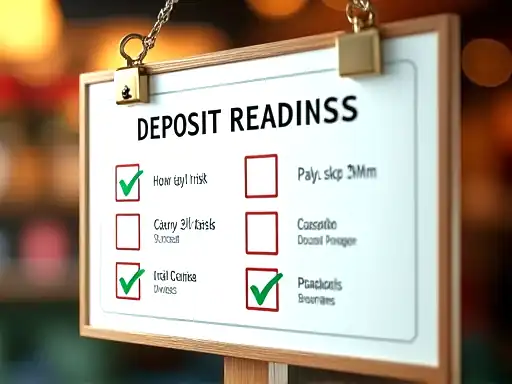 Deposit readiness checklist card with risk markers and payment checks